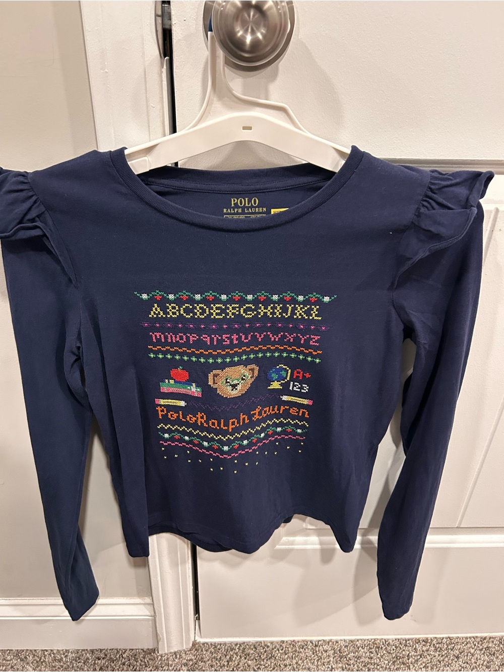 Polo by Ralph Lauren Navy Long-Sleeve Top with Colorful Embroidered Alphabet
